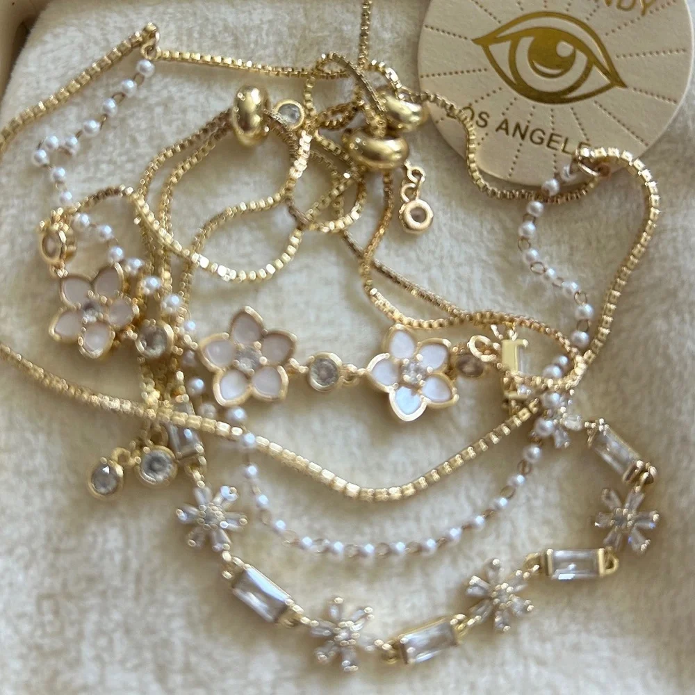 Three Arm Candy Los Angeles Bracelets Pearls and Enamel Flowers Luxe Collection - Picture 5 of 9